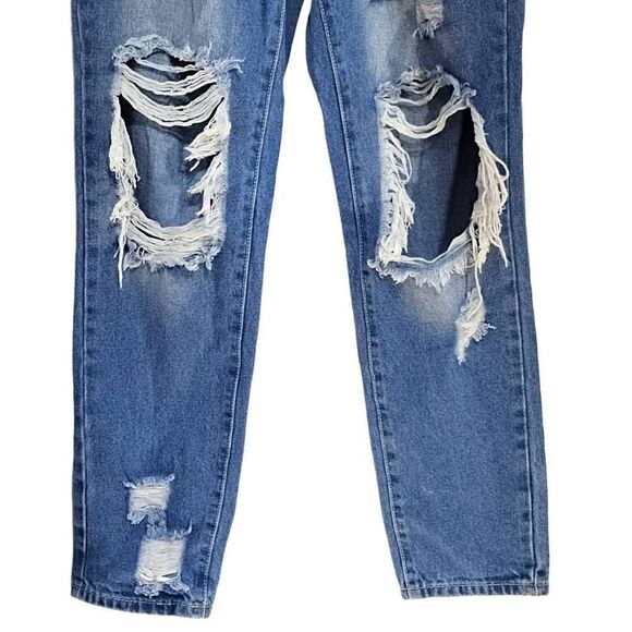 Shein Cut Out Destroyed Distressed Mom Jeans High Rise Sz 2 - Picture 4 of 9